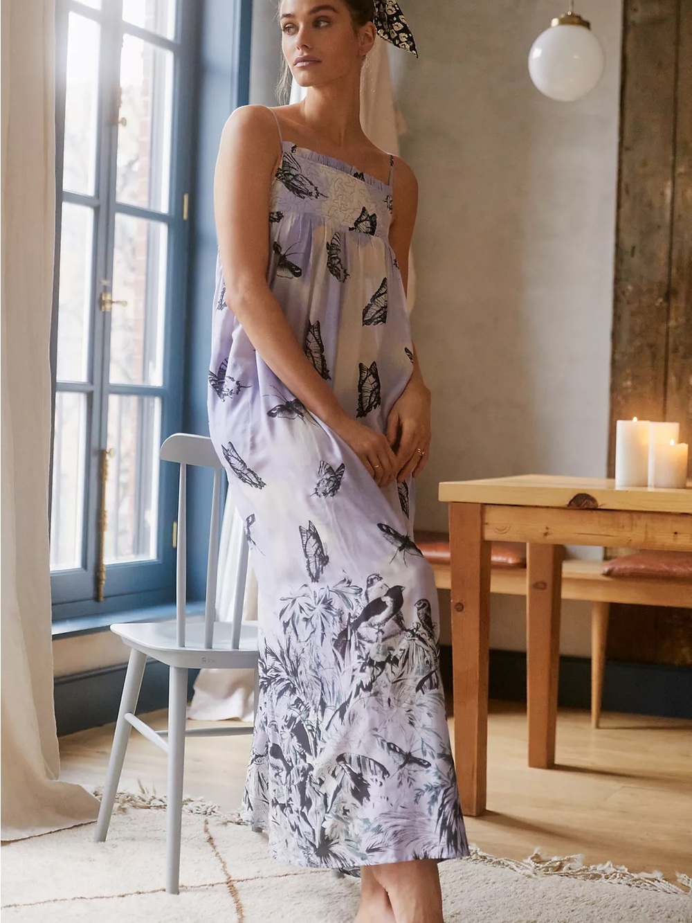 Anthropologie Daphne Lavender Butterfly Print Maxi